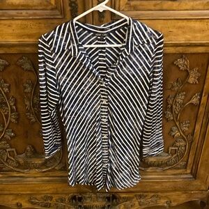 Vintage Boho Chic Blue and White Button Down Shirt Size Small, EUC